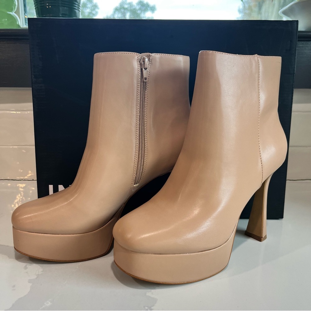 I.N.C. Alize Women’s Sz 8 Tan Faux Leather Platform Stiletto Ankle Booties NWB